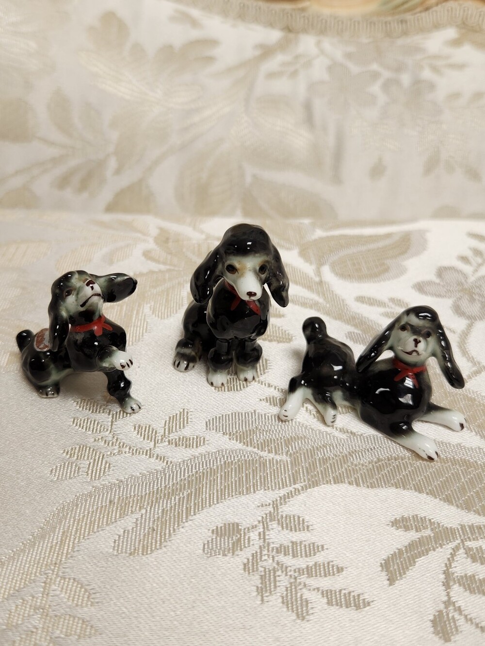 Vintage Bone China Set Of 3 Miniature Dogs Poodles Japan Sanyo